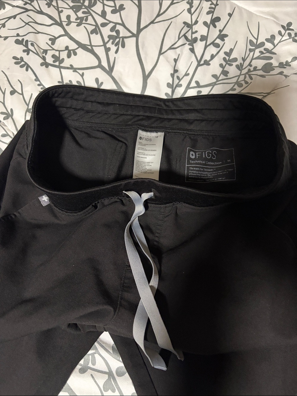 Figs Black Scrub Pants with Gray Drawstring